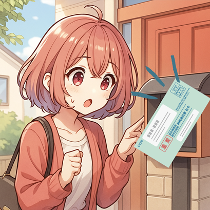 ポストから固定資産税の納付書を取り出して驚くムラちゃん。